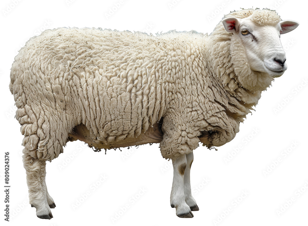Full side view of a single sheep isolated on transparent background png Full side view of a single sheep isolated on transparent background png