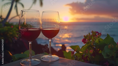 Red Wine Glasses Sunset Silhouette Warm Evening Glow