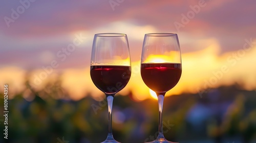 Red Wine Glasses Sunset Silhouette Warm Evening Glow
