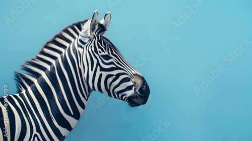 Zebra Profile Against Blue Background