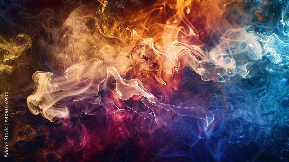 Smoke wafting in rich jewel tones, creating a majestic and royal abstract tapestry.
