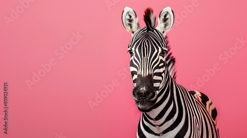 Zebra Portrait Against Pink Background