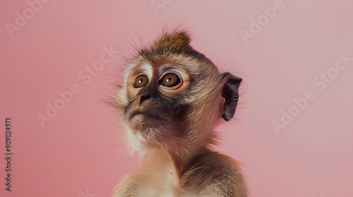 Monkey Portrait Against Pink Background photo