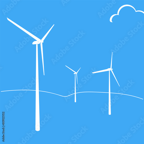 Wind energy, wind turbines. Vector illustration