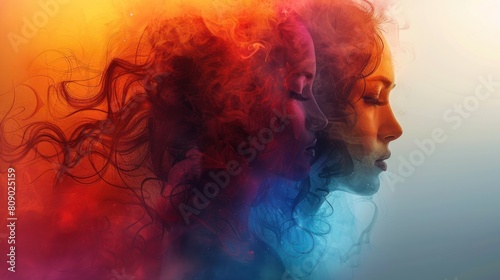 Womans Face With Multicolored Background