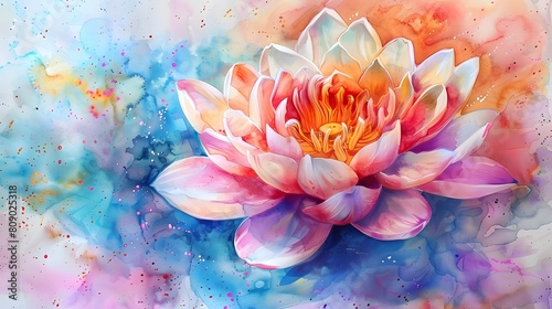 Watercolor Lotus Flower Vibrant Abstract Art Splash Painting