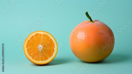 grapefruit isolated on blue background whole half cut citrus fruits studio shot still life