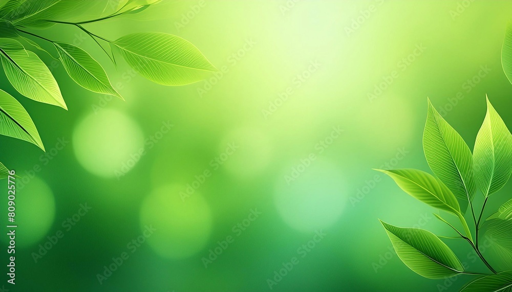 Fototapeta premium Sharp focus on vibrant green leaves against a soft, dreamy natural green background