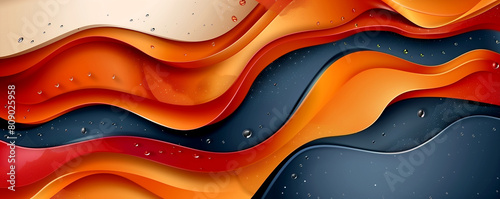 A colorful, abstract painting with orange and blue waves