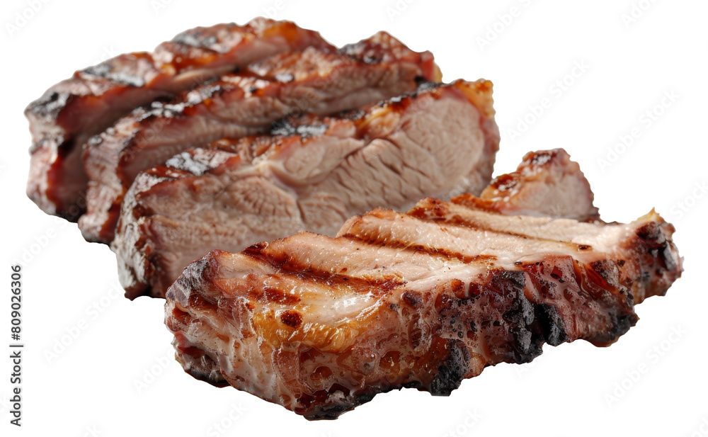 Glazed sliced roast pork isolated on transparent background png Glazed sliced roast pork isolated on transparent background png