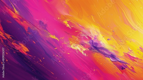 Abstrakcyjne malarstwo w żółtym, różowym i fioletowym
