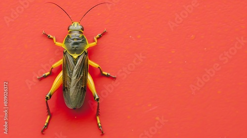Grasshopper Isolated on Bright Red Background