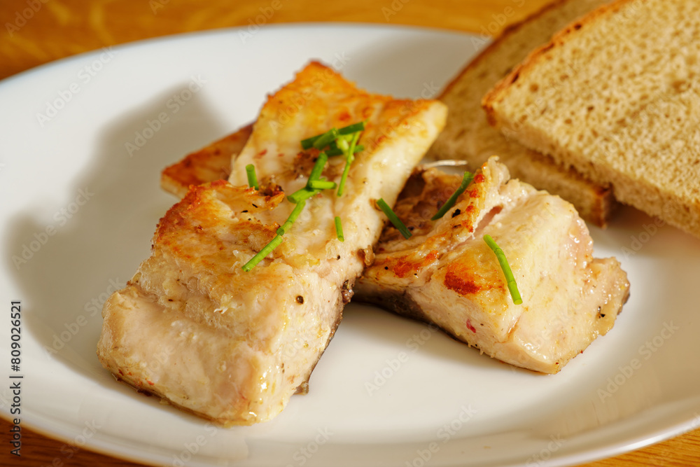 Carp fish steak on plate