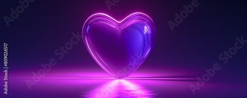Neon purple heart glowing on a dark background