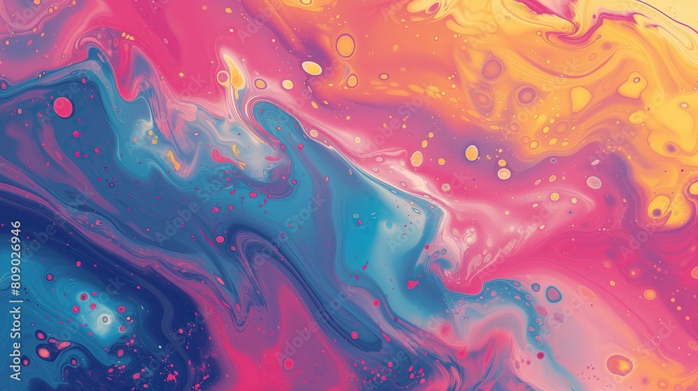 Obraz premium Abstrakcyjne malarstwo z niebieskimi, różowymi i żółtymi kolorami