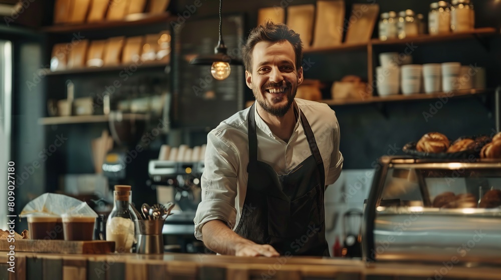 Barista smiling and waiting an order Barista smiling and waiting an order