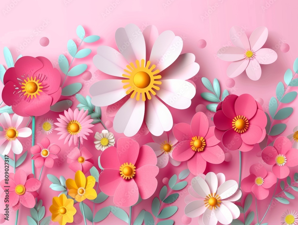 Elegant background for Mother's Day with paper cut flowers. Presentation design template, commercial banner, web banner and poster template for international Mother’s Day celebration. Elegant background for Mother's Day with paper cut flowers. Presentation design template, commercial banner, web banner and poster template for international Mother’s Day celebration.
