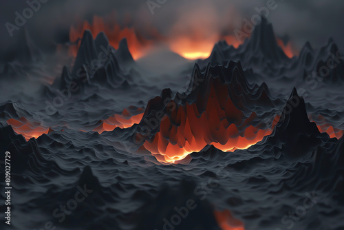 The hell flat design top view infernal landscape 3D render Monochromatic Color Scheme photo
