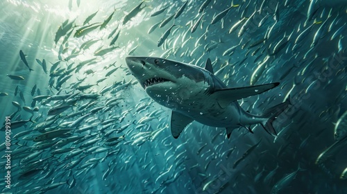 shark surrounded by fish