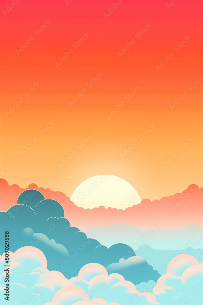 Sky flat design front view sunrise clouds cartoon drawing Triadic Color Scheme Sky flat design front view sunrise clouds cartoon drawing Triadic Color Scheme