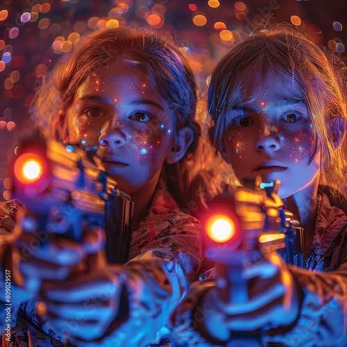 Kids playing Laser Tag poster with copy space