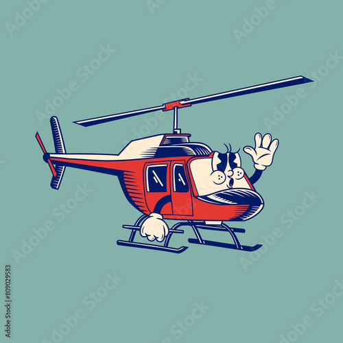 Retro character design of helicopter