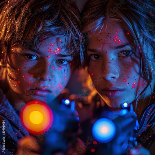 Kids playing Laser Tag poster with copy space