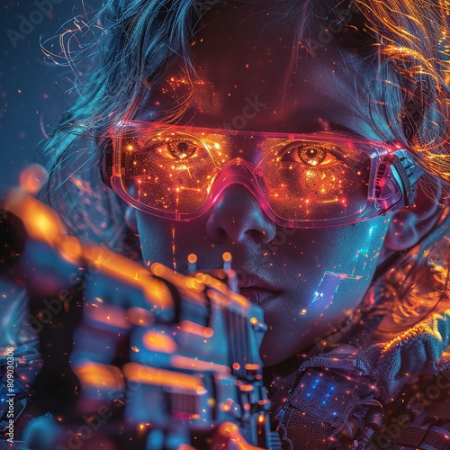 Kids playing Laser Tag poster with copy space