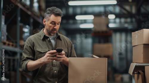 A Man Checking Inventory in Warehouse