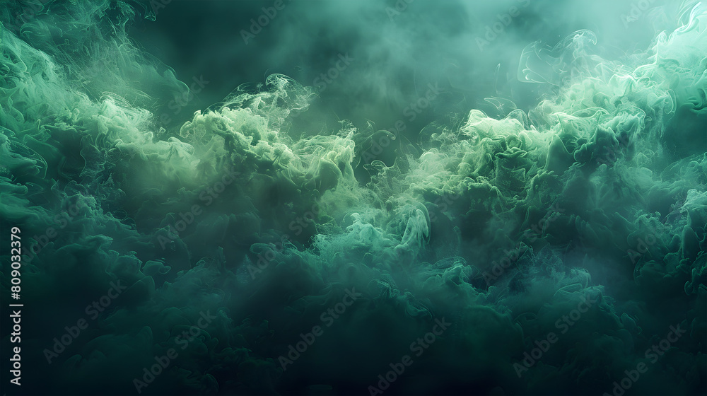 Mysterious Green Smoke and Fog Background Creating an Ethereal Oceanic Atmosphere
