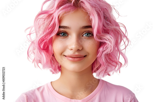 Wallpaper Mural Close-up portrait of young girl wearing pink wig and shirt on isolated transparent background Torontodigital.ca
