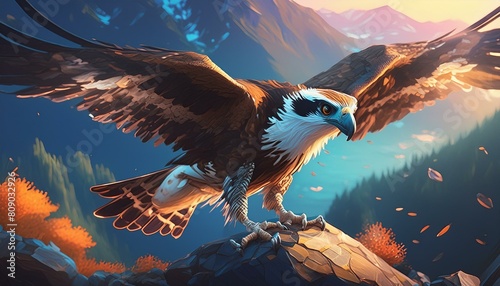 photorealistic, detailed, colorful, high-contrast, osprey