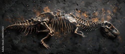 3D Rendering of a Ghostly Dinosaur Rib Cage Fossil in a Dramatic Ancient Environment