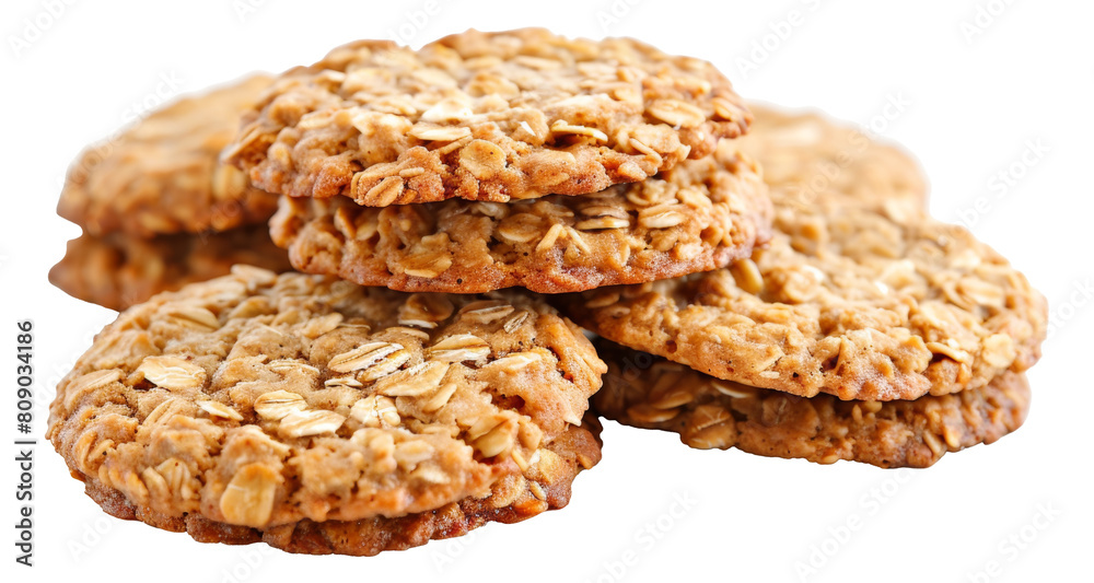 Close-up of homemade oatmeal cookies isolated on transparent background png Close-up of homemade oatmeal cookies isolated on transparent background png