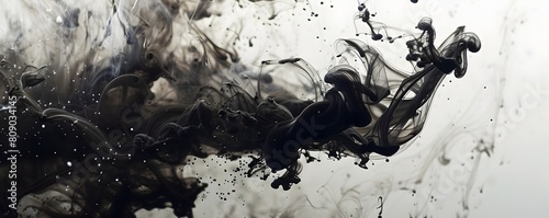 Dramatic Ink and Water Interaction Creating a Chaotic Explosion of Movement and Texture