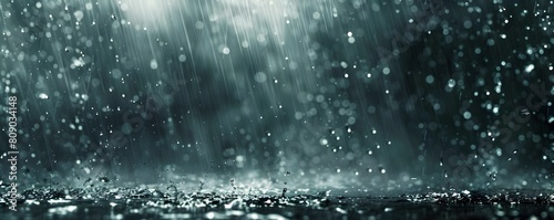 Powerful Rainstorm Against a Dark and Moody Backdrop Showcasing Dynamic Droplets and Splashing © doraclub
