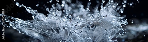 Supercooled Water Explosion Freezing Into Intricate Ice Formations Sparkling Against Dark Background photo