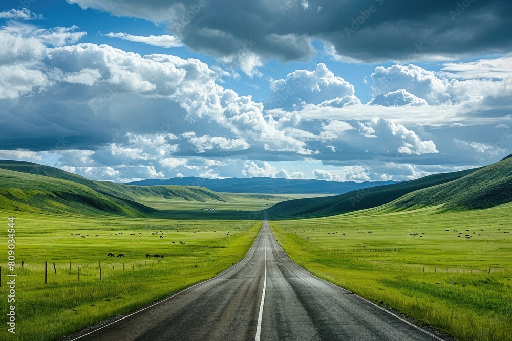Naklejka premium Endless roads and vast expanses of fertile grasslands