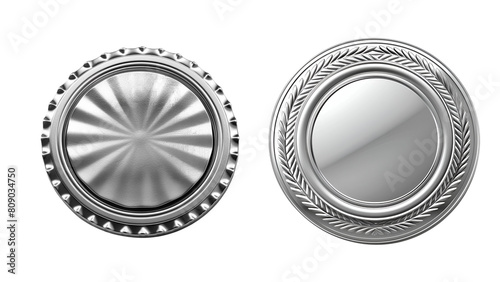 set of silver badges on a transparent background, in the style of contrasting shadows, realistic figures, anti-gloss, soft realism, contest winner, subtle tonal values, toy-like proportions photo