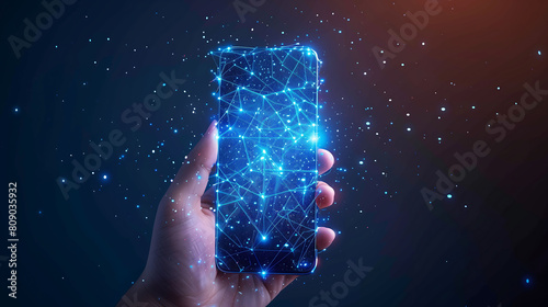 Abstract Hand-Holding Phone: Blockchain Technology Display