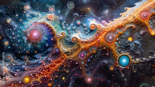 Wallpaper Mural A detailed psychedelic fractal with many tiny spheres of different colors and sizes floating in space against a cosmic background Torontodigital.ca