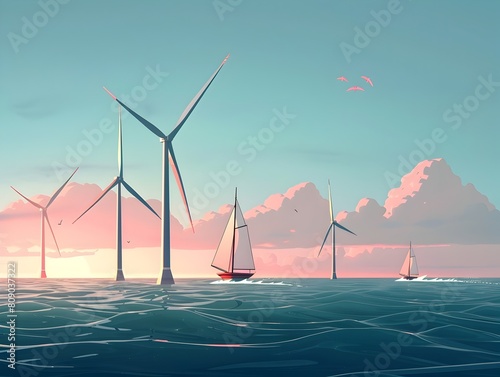 Captures Offshore Wind Turbines Generating Clean Energy on the Horizon