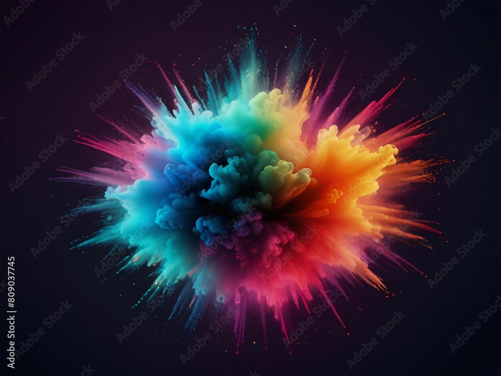 Fototapeta premium Colorful vibrant glittering fireworks Background with glow smoke and confetti banner ai generative
