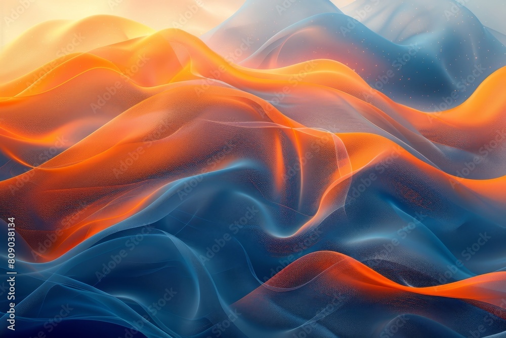 Obraz premium Colorful abstract background featuring orange, white, and blue swirls - created using artificial intelligence technology.