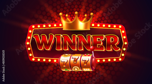 Winner frame label, slot sign machine, night Vegas. Vector illustration