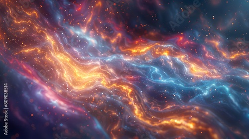 A colorful galaxy with orange and blue swirls
