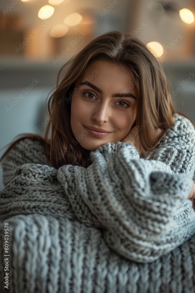 Woman Relaxing on a Cozy Couch at Home Woman Relaxing on a Cozy Couch at Home