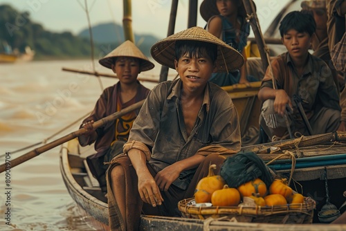 tourists on a boat trip on the Mekong River