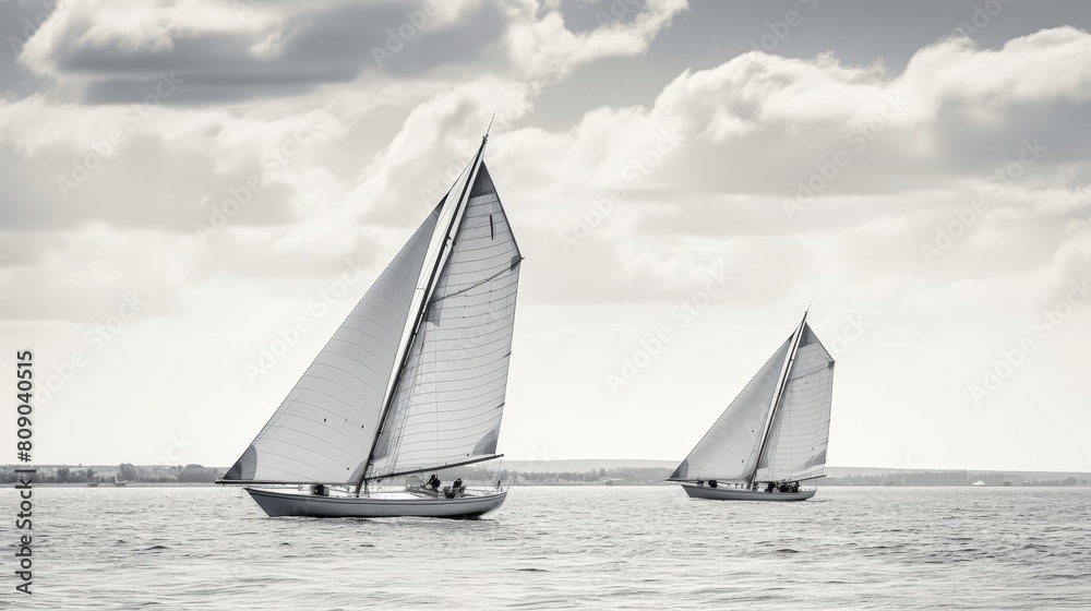 Fototapeta premium 19th Century Sailing Regatta: Sailboats on water