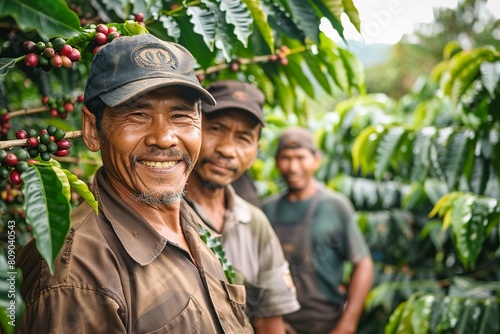 Coffee farmer is showing coffee beans in his farm photo